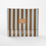 Roll Up Toiletry | Laminated Fabric with Genuine Leather Coastal Stripe - Blue / Chunky Zip Roll Up Toiletry Fabric