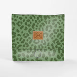 Roll Up Toiletry | Laminated Fabric with Genuine Leather | Corporate Cheetah - Olive / Chunky Zip Roll Up Toiletry