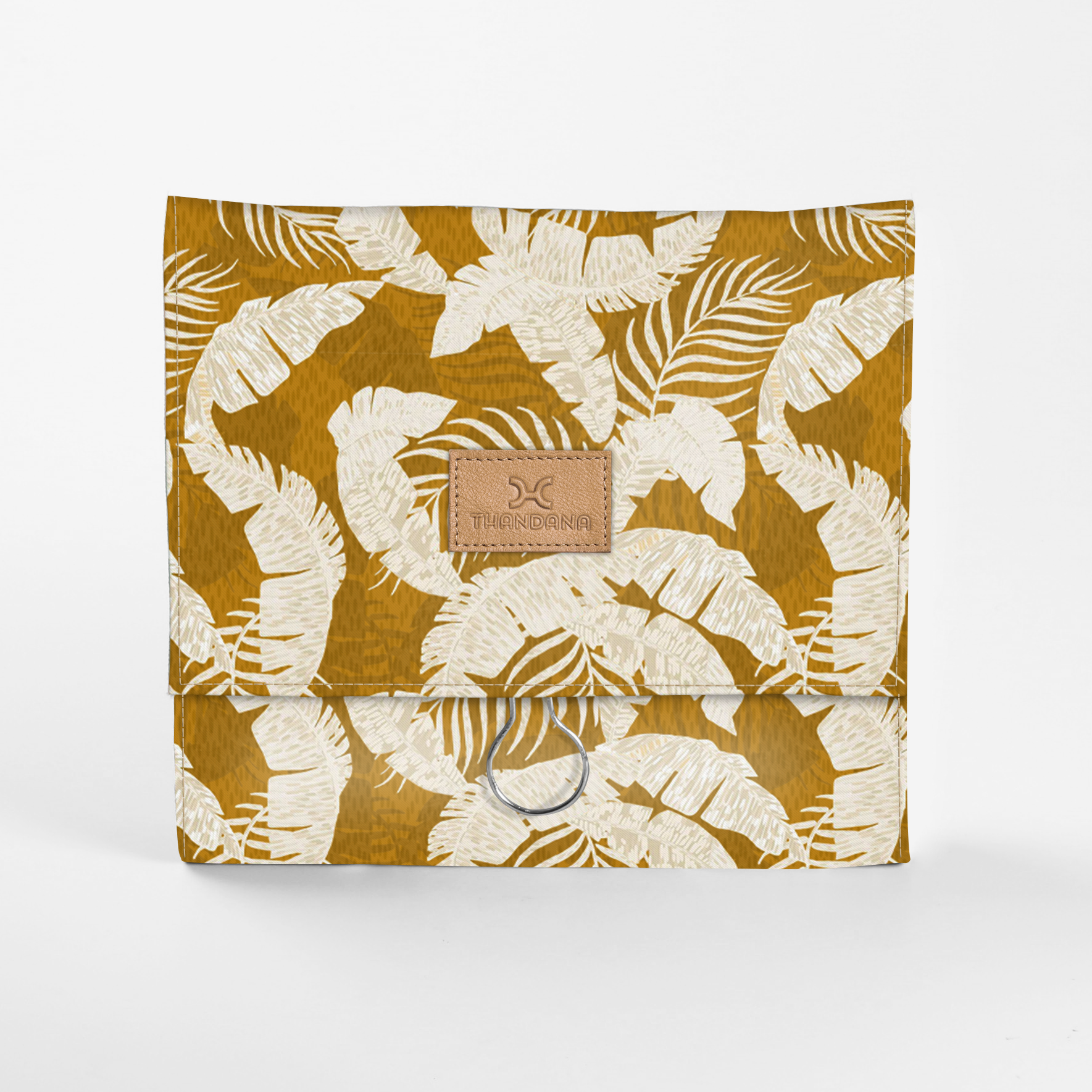 Roll Up Toiletry | Laminated Fabric with Genuine Leather Fauna - Earth / Chunky Zip Roll Up Toiletry Fabric by Thandana