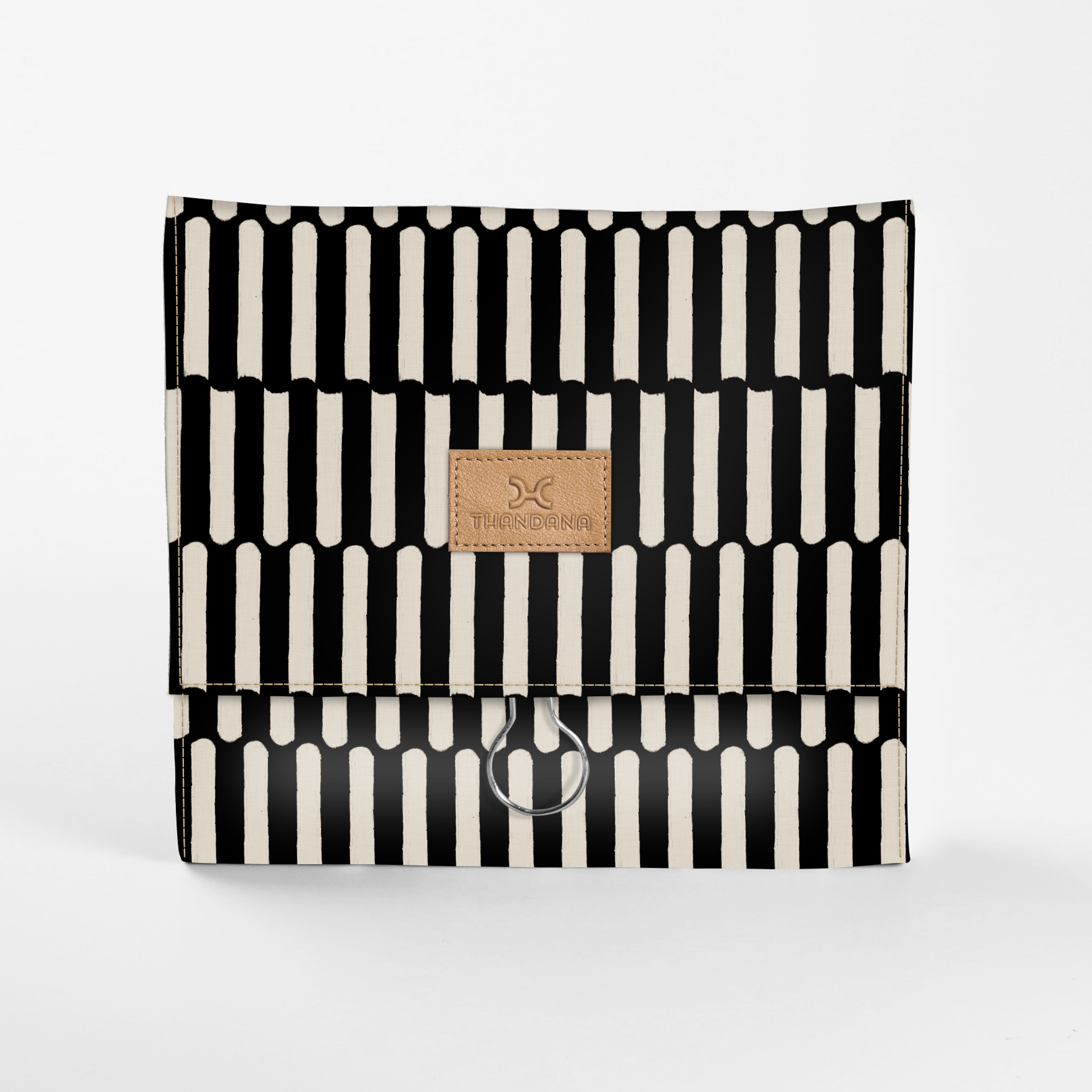 Roll Up Toiletry | Laminated Fabric with Genuine Leather Indie - Pitch / Chunky Zip Roll Up Toiletry Fabric by Thandana