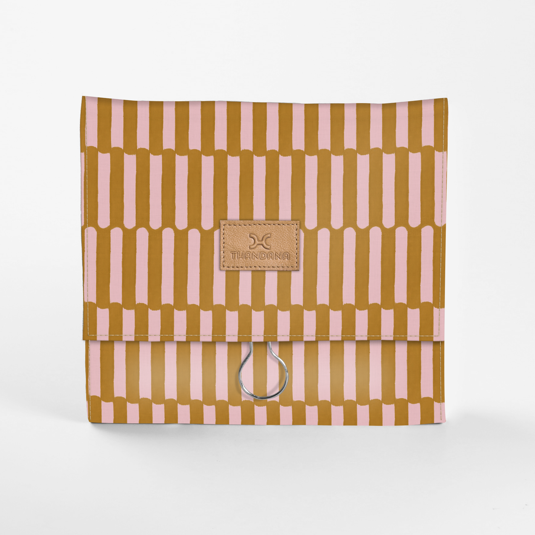 Roll Up Toiletry | Laminated Fabric with Genuine Leather Indie - Sunset / Chunky Zip Roll Up Toiletry Fabric by Thandana