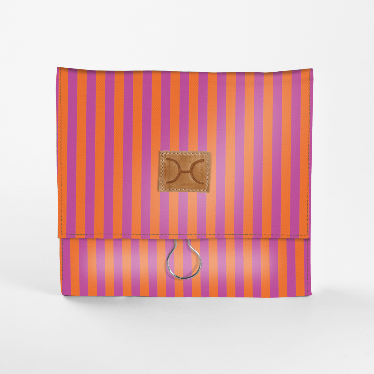Roll Up Toiletry | Laminated Fabric with Genuine Leather Linear - Preppy / Chunky Zip Roll Up Toiletry Fabric