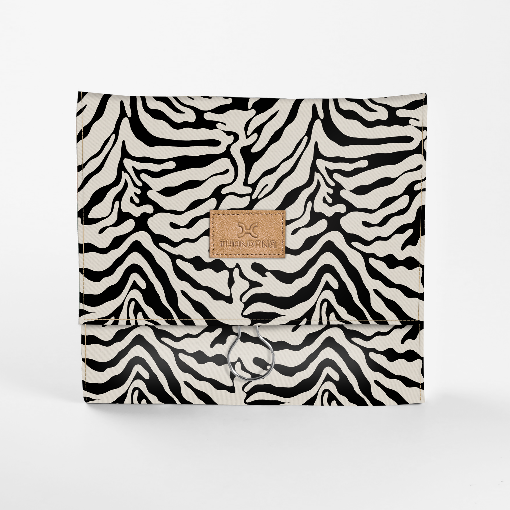 Roll Up Toiletry | Laminated Fabric with Genuine Leather Nomad Stripe - Pitch / Chunky Zip Roll Up Toiletry Fabric