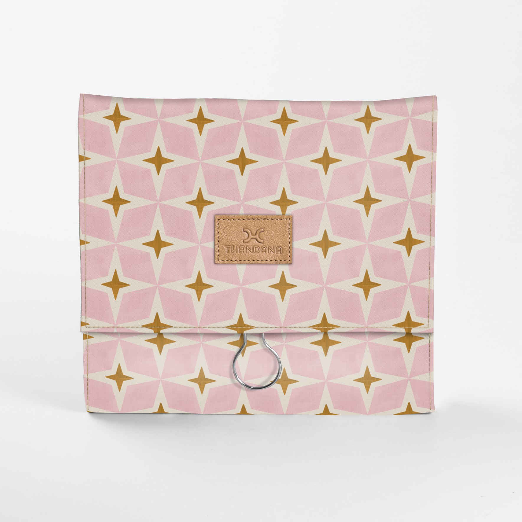 Roll Up Toiletry | Laminated Fabric with Genuine Leather Nova - Blush / Chunky Zip Roll Up Toiletry Fabric by Thandana