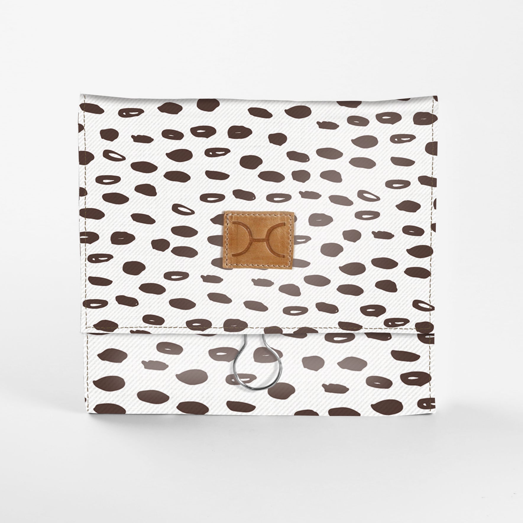 Roll Up Toiletry | Laminated Fabric with Genuine Leather Seeds - White / Chunky Zip Roll Up Toiletry Fabric by Thandana