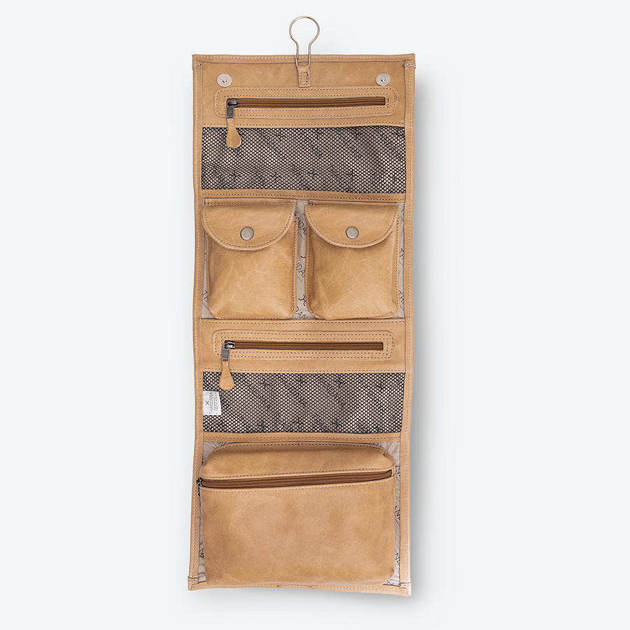 Roll Up Toiletry | Wax Canvas with Genuine Leather Toiletry Bag by Thandana