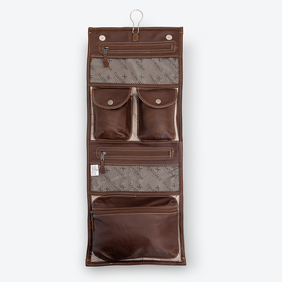 Roll Up Toiletry | Wax Canvas with Genuine Leather Toiletry Bag by Thandana