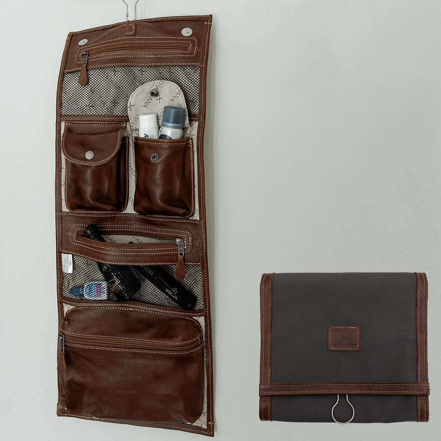 Roll Up Toiletry | Wax Canvas with Genuine Leather | Corporate Toiletry Bag by Thandana