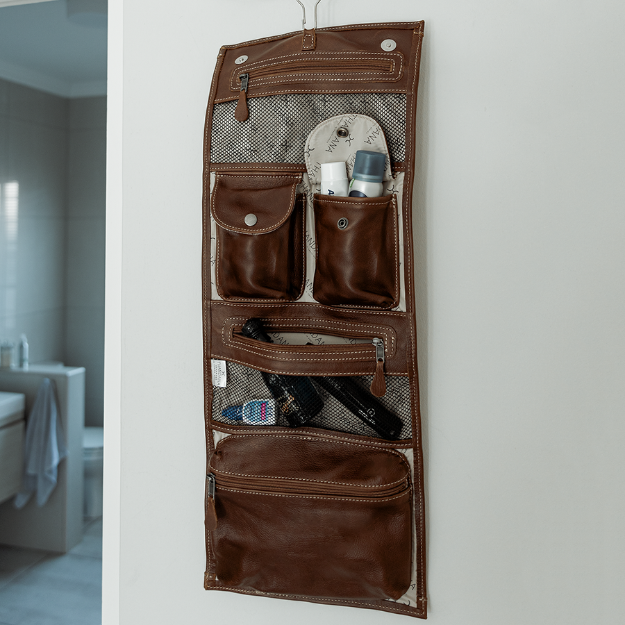 Roll Up Toiletry | Wax Canvas with Genuine Leather | Corporate Toiletry Bag by Thandana