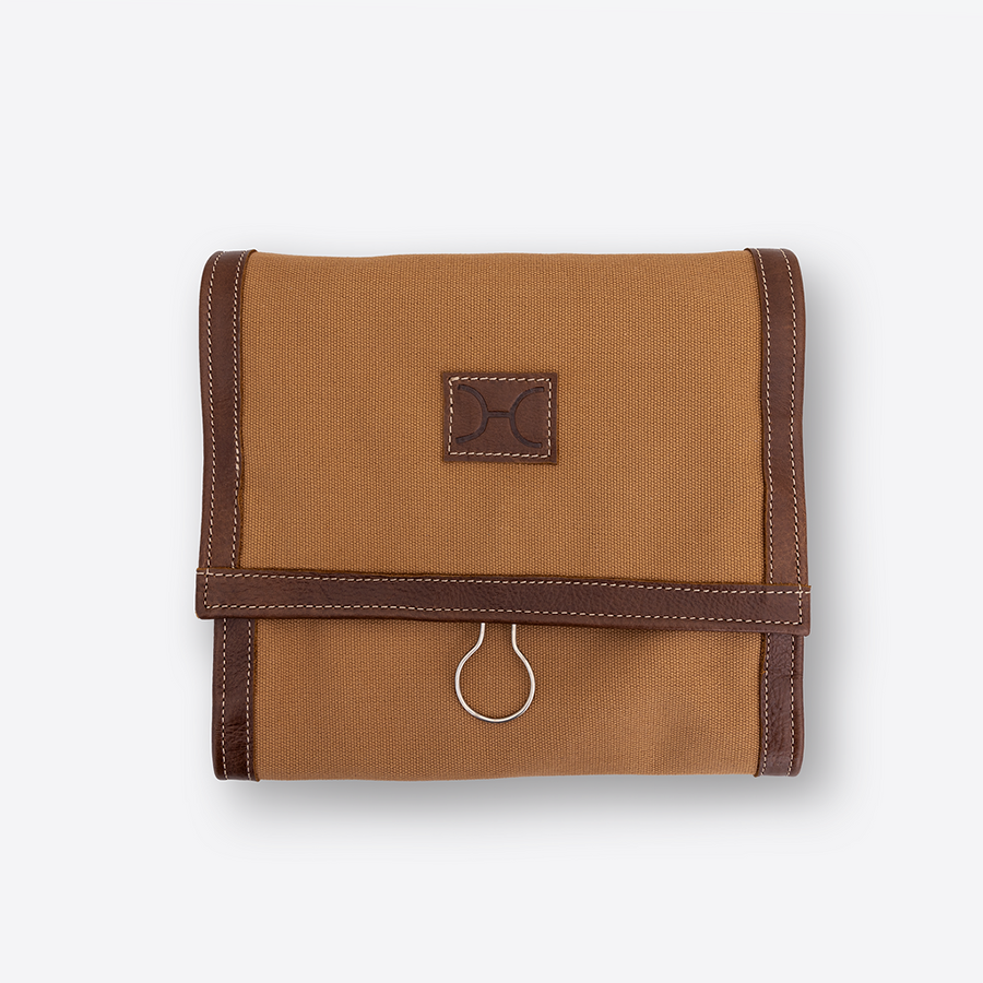 Roll Up Toiletry | Wax Canvas with Genuine Leather | Corporate Camel Canvas with Tobac Leather / Gunmetal (default)