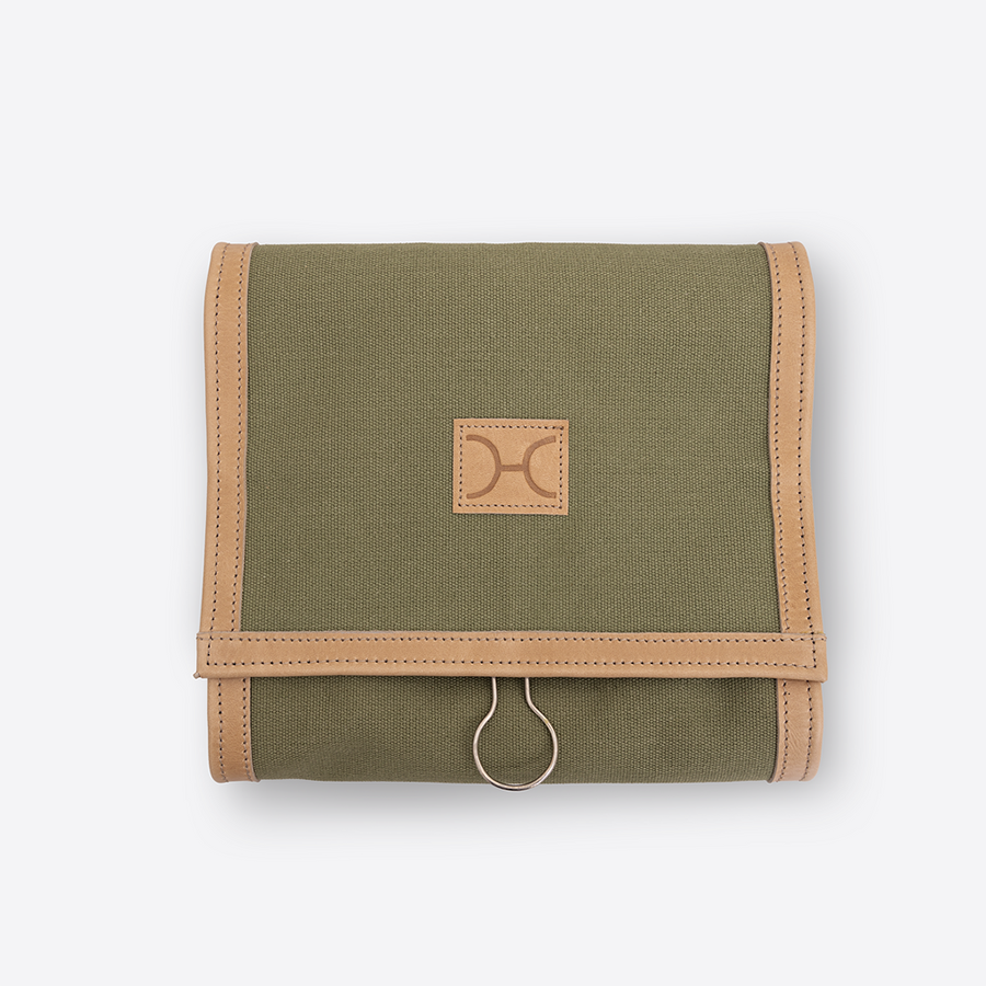 Roll Up Toiletry | Wax Canvas with Genuine Leather | Corporate Sage Canvas with Hazelnut Leather / Gunmetal (default)