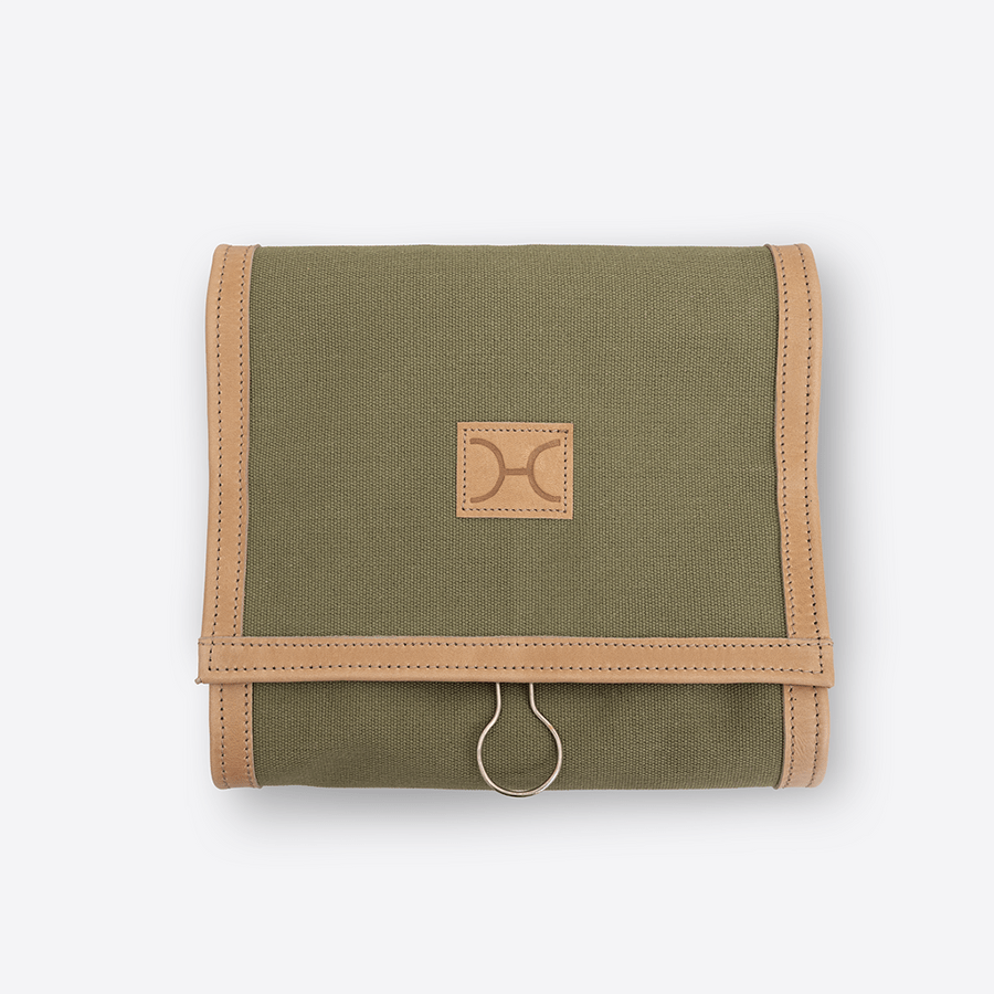 Roll Up Toiletry | Wax Canvas with Genuine Leather Sage Canvas with Hazelnut Leather / Gunmetal (default) Toiletry Bag