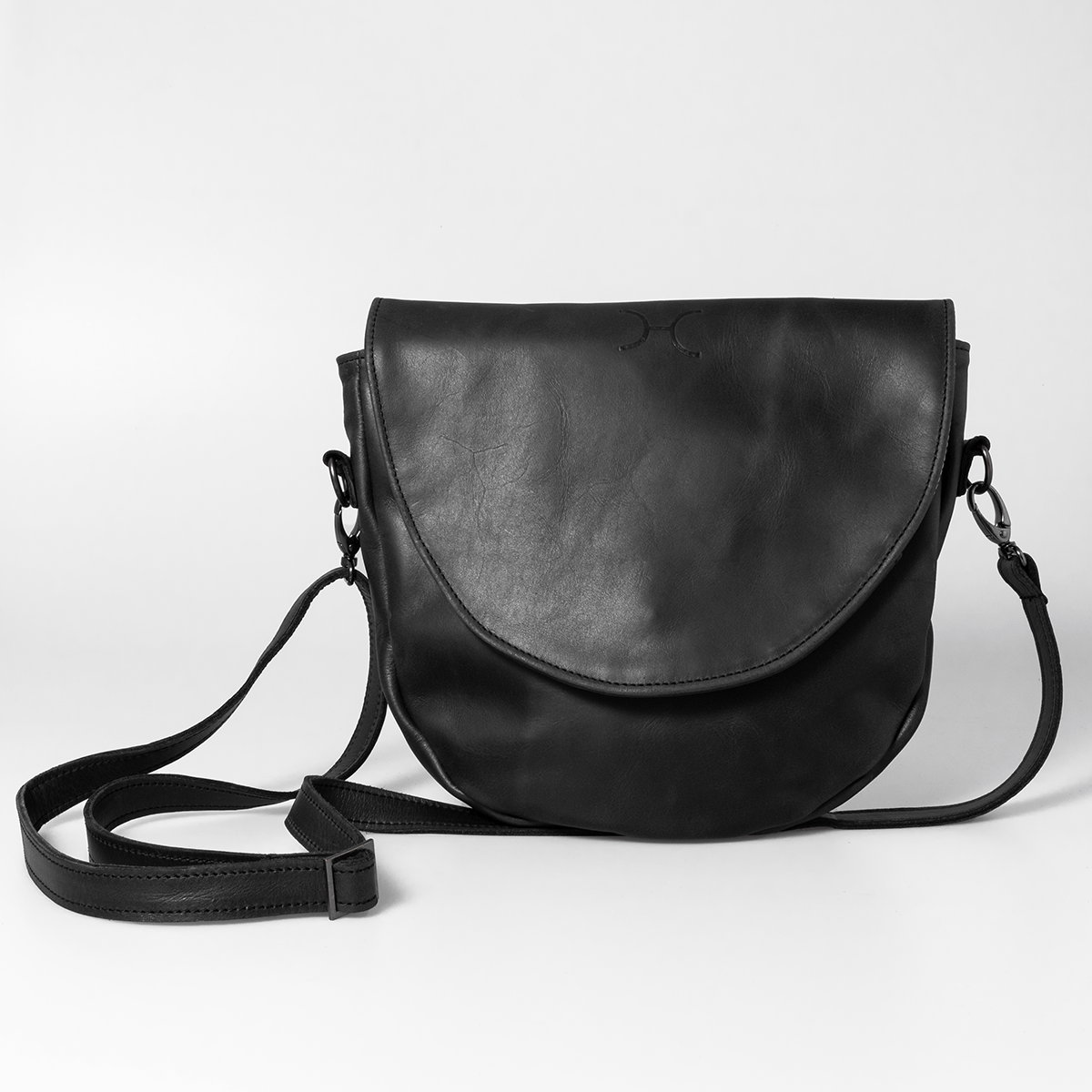 Saddle Handbag | Genuine Leather Black Leather / Gunmetal (default) Handbag by Thandana