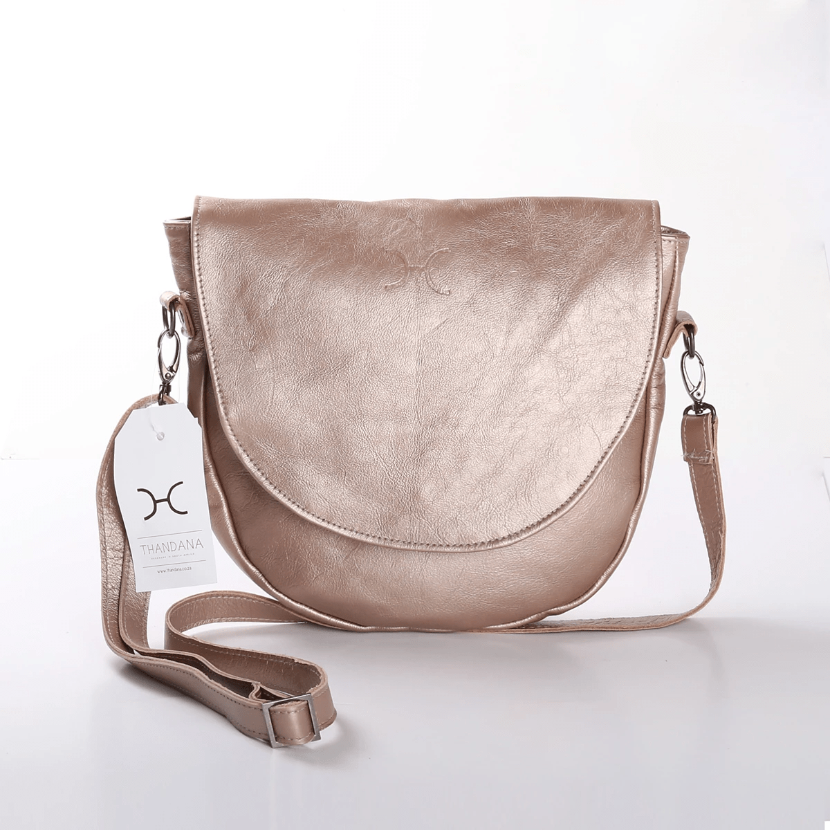 Saddle Handbag | Genuine Leather Champagne Leather / Gunmetal (default) Handbag by Thandana