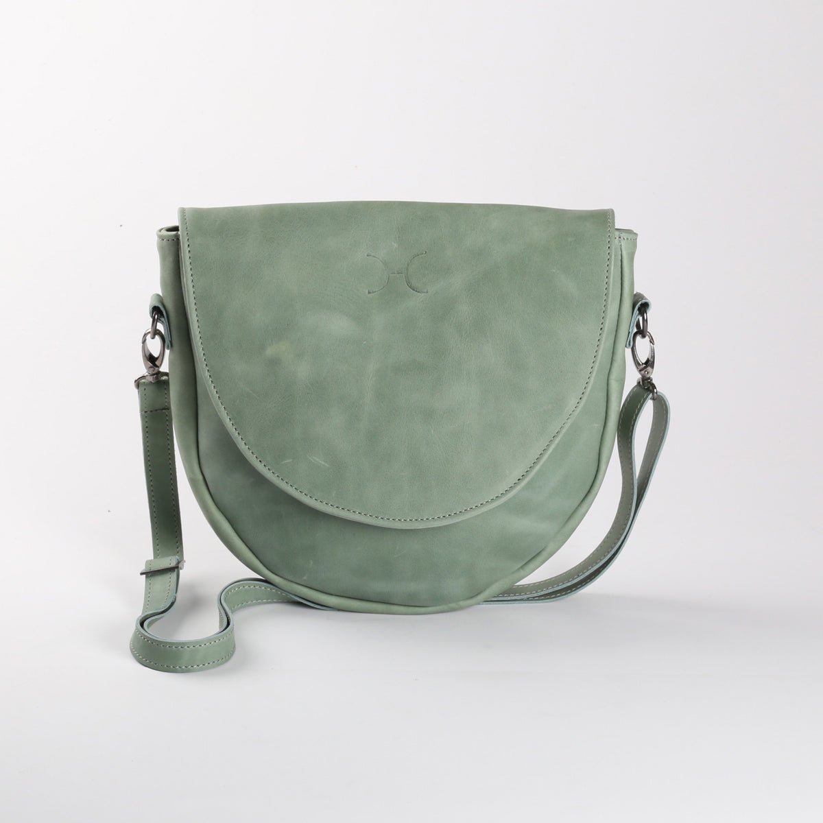 Saddle Handbag | Genuine Leather Green Leather / Gunmetal (default) Handbag by Thandana