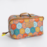 Side Mouth Maxi Vanity Bag | Laminated Fabric with Genuine Leather Smiley - Jet Side Mouth Vanity Fabric by Thandana