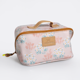 Side Mouth Maxi Vanity Bag | Laminated Fabric with Genuine Leather Crazy Daisy - Blush Side Mouth Vanity Fabric