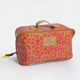 Side Mouth Maxi Vanity Bag | Laminated Fabric with Genuine Leather Cheetah - Preppy Side Mouth Vanity Fabric by Thandana