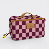 Side Mouth Maxi Vanity Bag | Laminated Fabric with Genuine Leather Checkmate - Cherry Side Mouth Vanity Fabric
