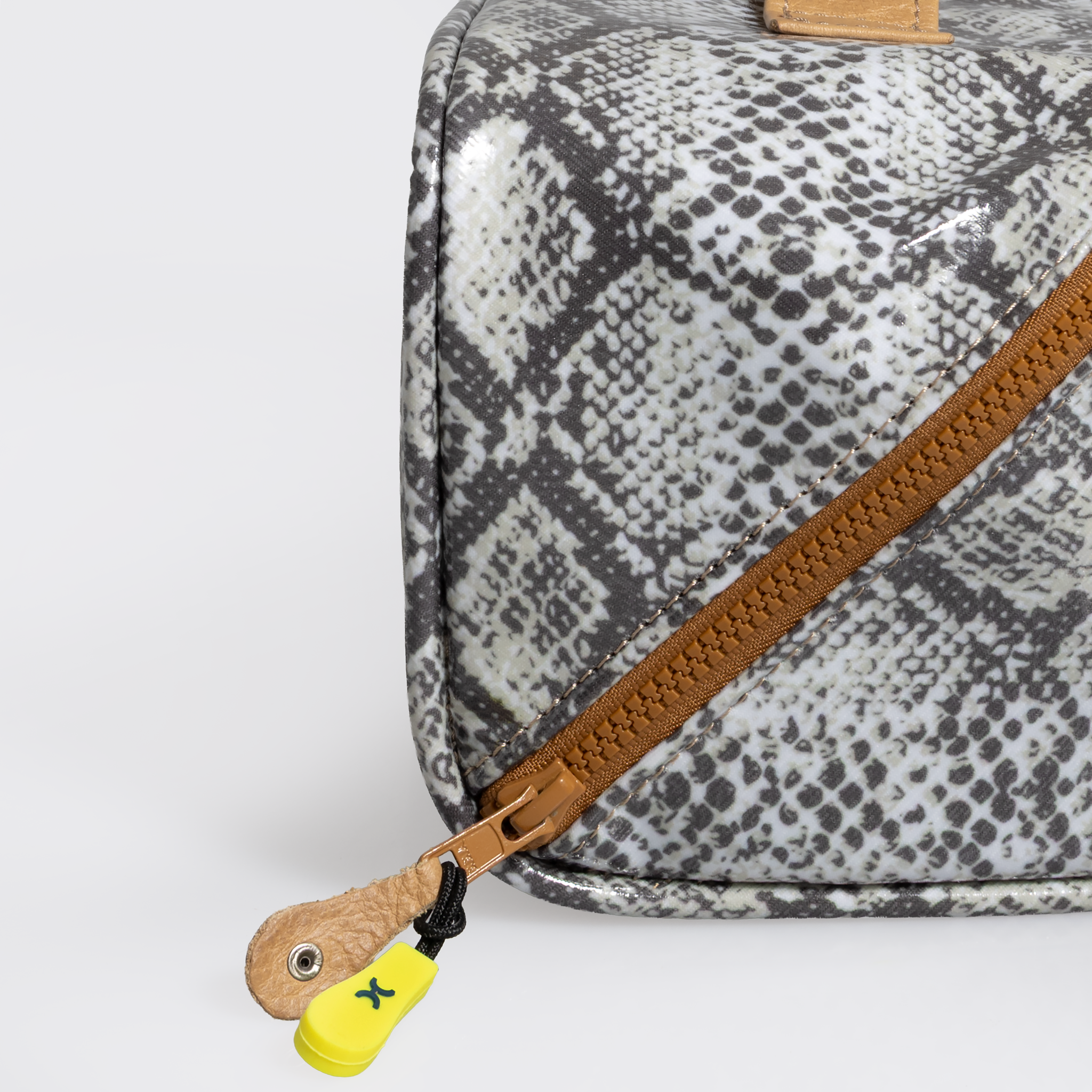 Side Mouth Maxi Vanity Bag | Laminated Fabric with Genuine Leather Side Mouth Vanity Fabric by Thandana