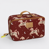 Side Mouth Maxi Vanity Bag | Laminated Fabric with Genuine Leather Midnight Pony - Cherry Side Mouth Vanity Fabric