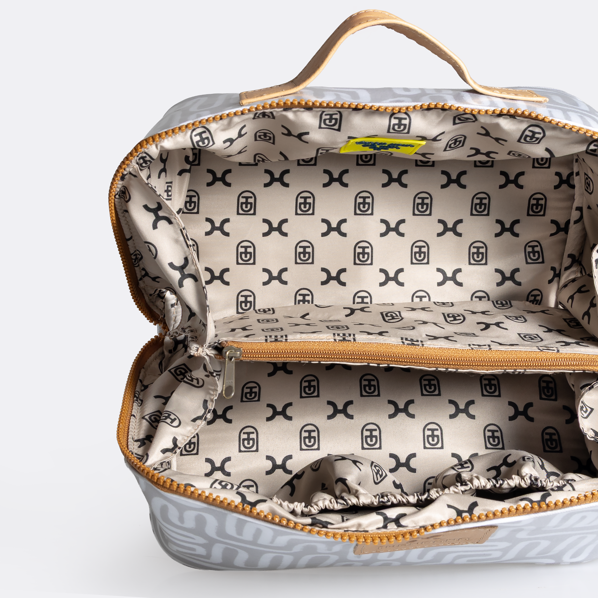 Side Mouth Maxi Vanity Bag | Laminated Fabric with Genuine Leather Side Mouth Vanity Fabric by Thandana