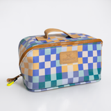 Side Mouth Maxi Vanity Bag | Laminated Fabric with Genuine Leather Checker - Jet Side Mouth Vanity Fabric by Thandana