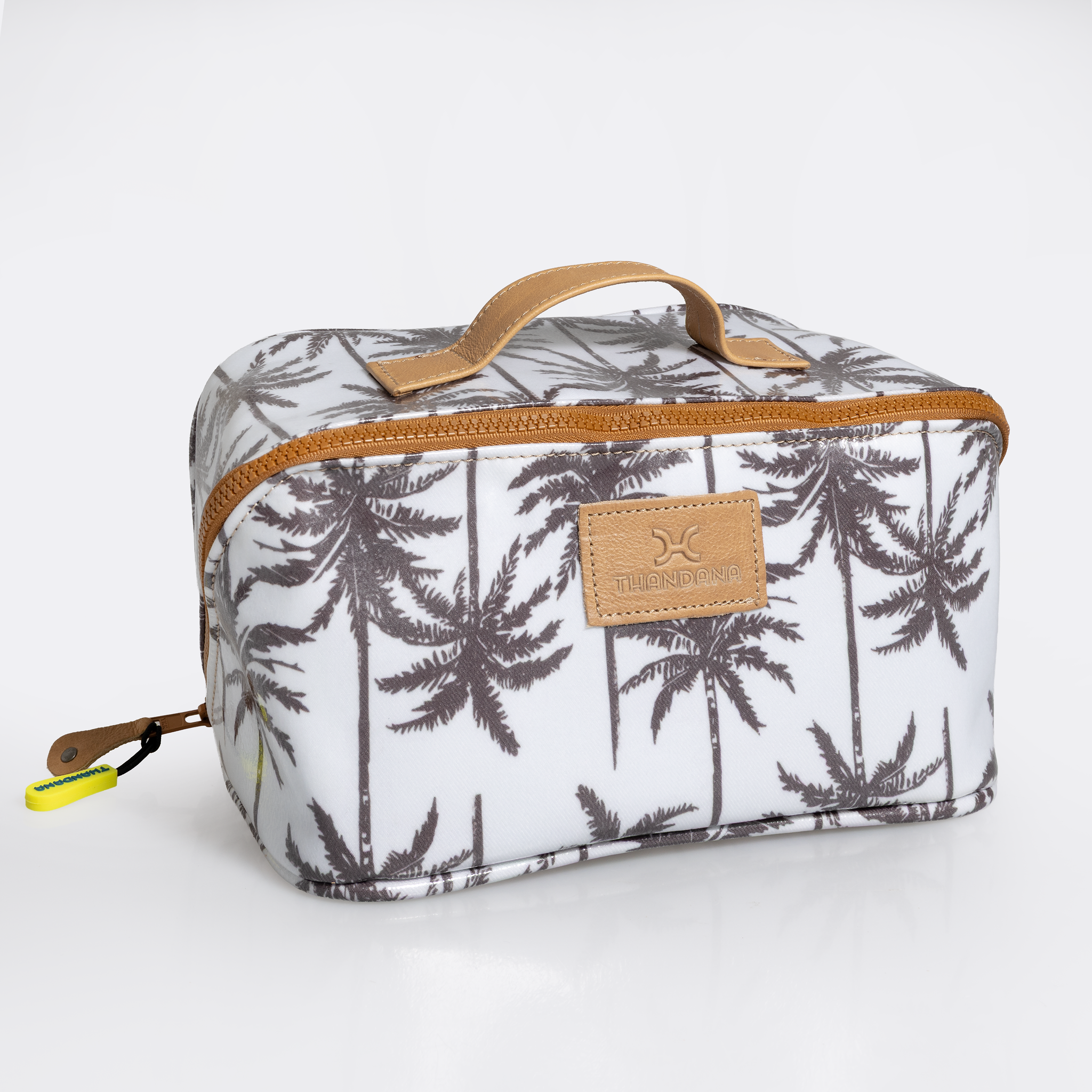 Side Mouth Maxi Vanity Bag | Laminated Fabric with Genuine Leather Palm - Neutral Side Mouth Vanity Fabric by Thandana