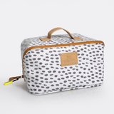 Side Mouth Maxi Vanity Bag | Laminated Fabric with Genuine Leather Seeds - White Side Mouth Vanity Fabric by Thandana