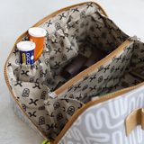 Side Mouth Maxi Vanity Bag | Laminated Fabric with Genuine Leather Side Mouth Vanity Fabric by Thandana