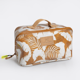 Side Mouth Maxi Vanity Bag | Laminated Fabric with Genuine Leather Fauna - Earth Side Mouth Vanity Fabric by Thandana