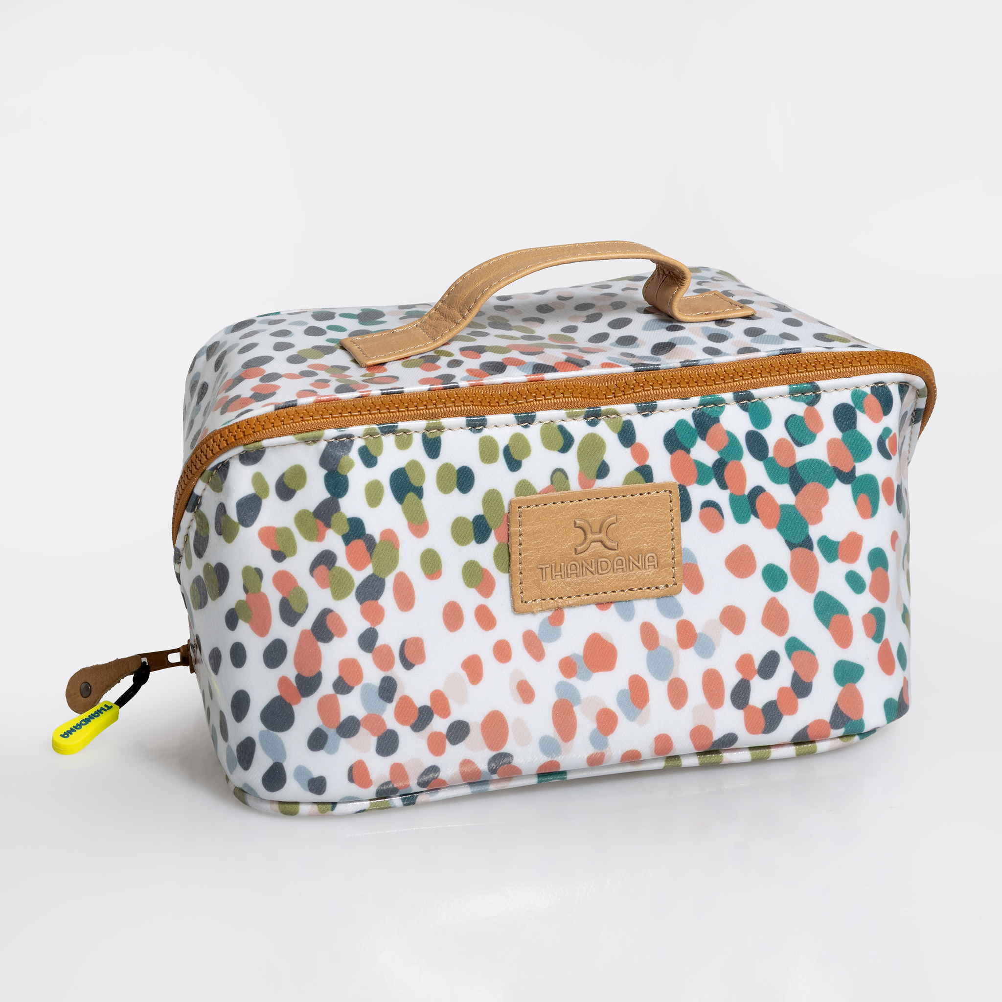 Side Mouth Maxi Vanity Bag | Laminated Fabric with Genuine Leather Confetti - All About Side Mouth Vanity Fabric