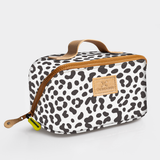 Side Mouth Maxi Vanity Bag | Laminated Fabric with Genuine Leather Cheetah - White Side Mouth Vanity Fabric by Thandana