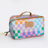 Side Mouth Maxi Vanity Bag | Laminated Fabric with Genuine Leather Checker - Preppy Side Mouth Vanity Fabric by Thandana