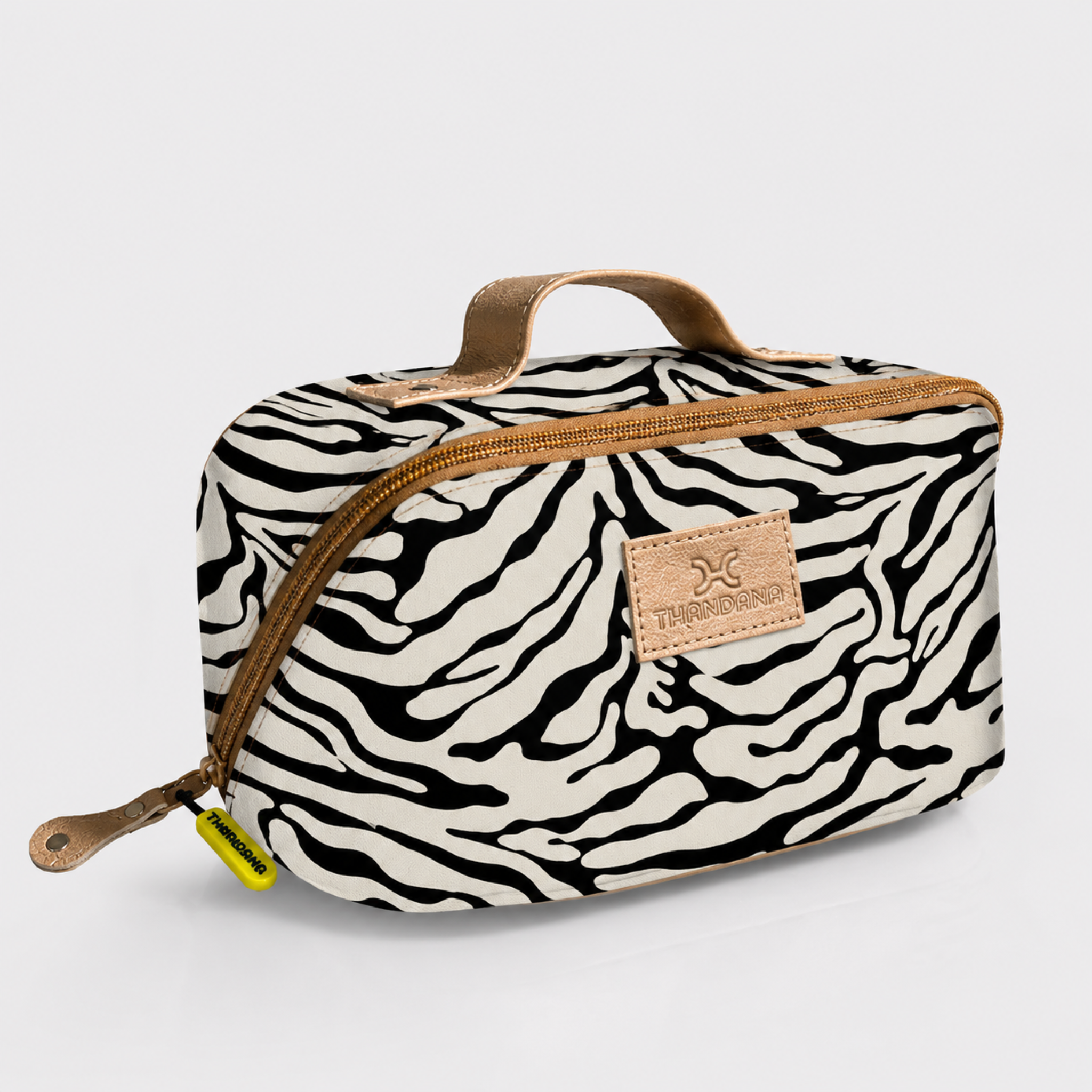 Side Mouth Maxi Vanity Bag | Laminated Fabric with Genuine Leather Nomad Stripe - Pitch Side Mouth Vanity Fabric