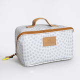 Side Mouth Maxi Vanity Bag | Laminated Fabric with Genuine Leather Scale Away with me - Moonstruck Side Mouth Vanity