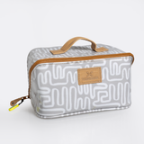 Side Mouth Maxi Vanity Bag | Laminated Fabric with Genuine Leather Geo - Moonstruck Side Mouth Vanity Fabric by Thandana