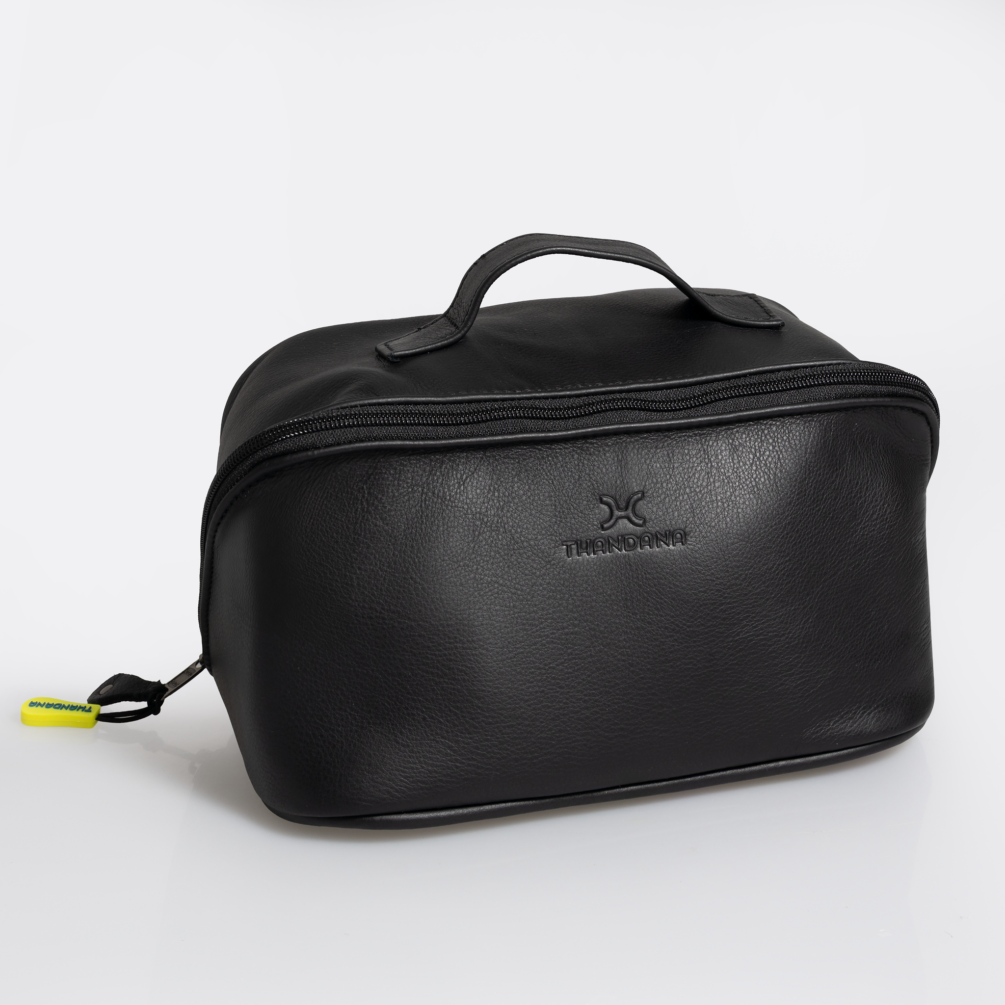 Side Mouth Maxi Vanity | Genuine Leather Black Leather Vanity Bag by Thandana