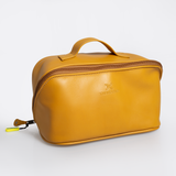 Side Mouth Maxi Vanity | Genuine Leather Mustard Leather Vanity Bag by Thandana