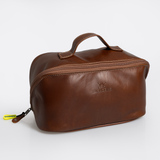 Side Mouth Maxi Vanity | Genuine Leather Tobac Leather Vanity Bag by Thandana