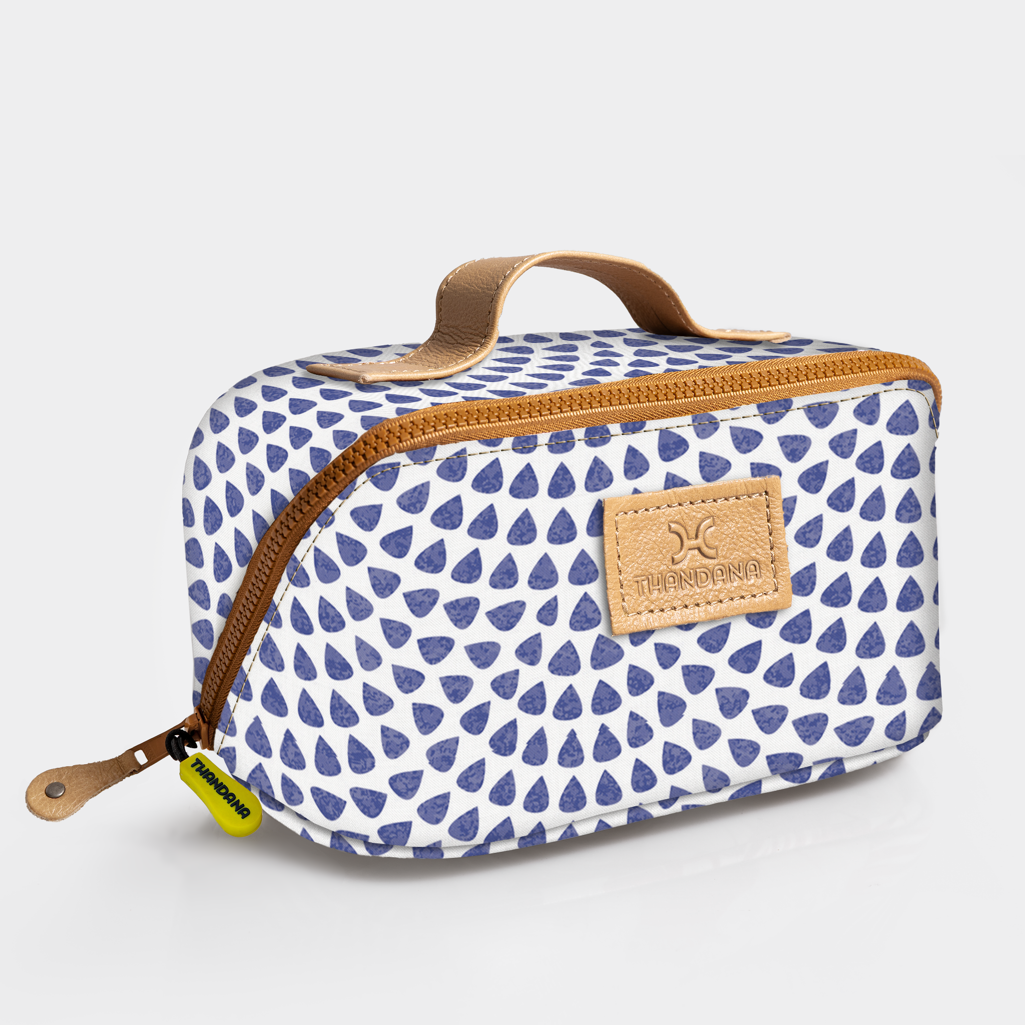 Side Mouth Vanity Bag | Laminated Fabric with Genuine Leather | Corporate Scale Away with me - Dazzling Blue Side Mouth