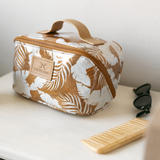 Side mouth vanity bag | laminated fabric with genuine leather - side mouth vanity fabric