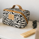 Side Mouth Vanity Bag | Laminated Fabric with Genuine Leather Side Mouth Vanity Fabric by Thandana