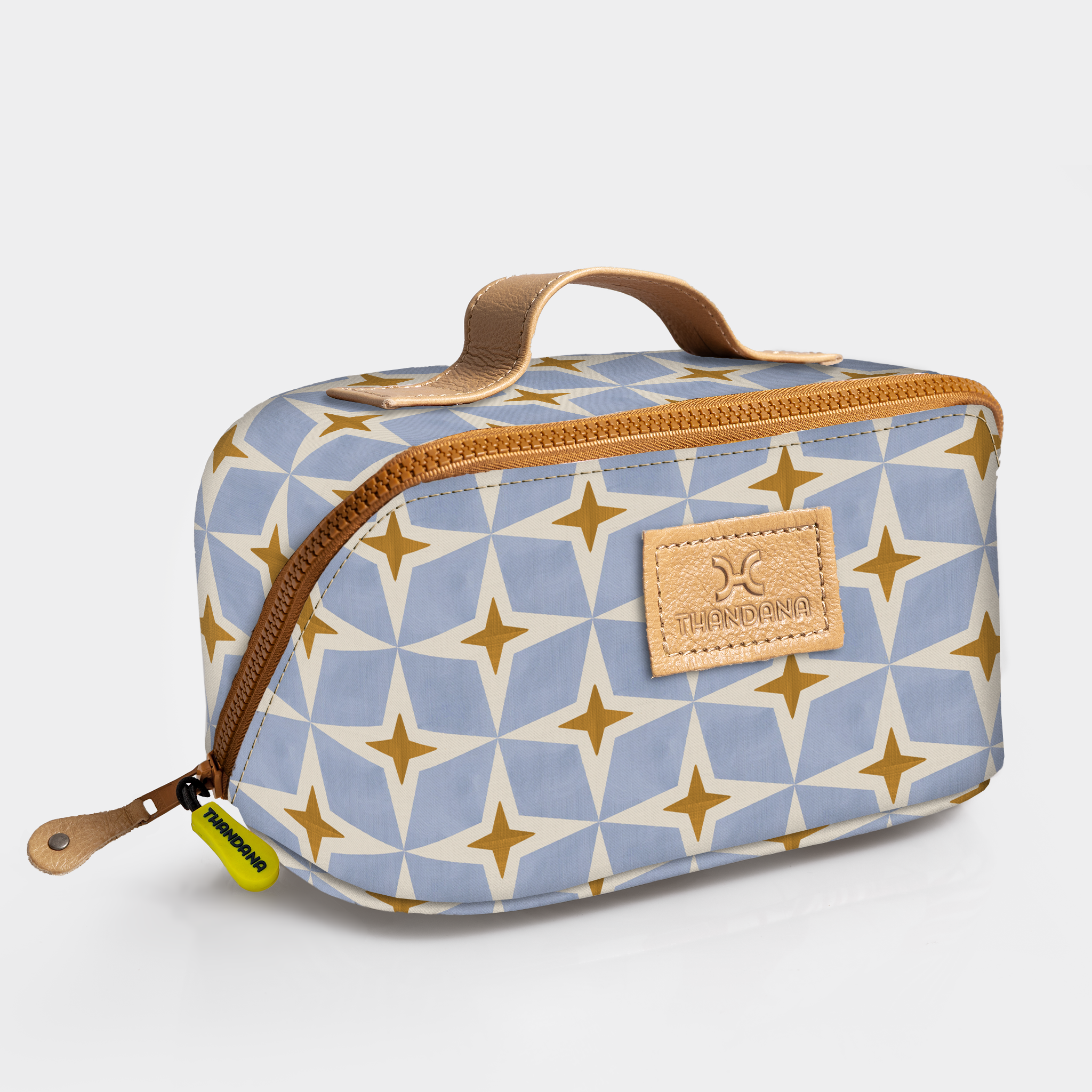 Side Mouth Vanity Bag | Laminated Fabric with Genuine Leather | Corporate Nova - Mist Side Mouth Vanity Fabric