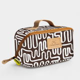 Side Mouth Vanity Bag | Laminated Fabric with Genuine Leather | Corporate Geo - Black Side Mouth Vanity Fabric