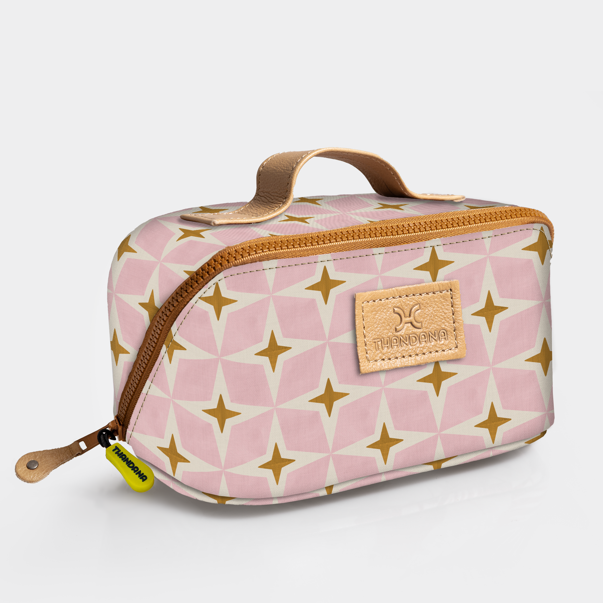 Side Mouth Vanity Bag | Laminated Fabric with Genuine Leather | Corporate Nova - Blush Side Mouth Vanity Fabric