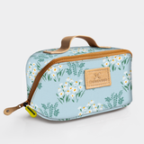 Side Mouth Vanity Bag | Laminated Fabric with Genuine Leather Crazy Daisy - Sage Side Mouth Vanity Fabric by Thandana