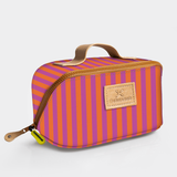 Side Mouth Vanity Bag | Laminated Fabric with Genuine Leather Linear - Preppy Side Mouth Vanity Fabric by Thandana