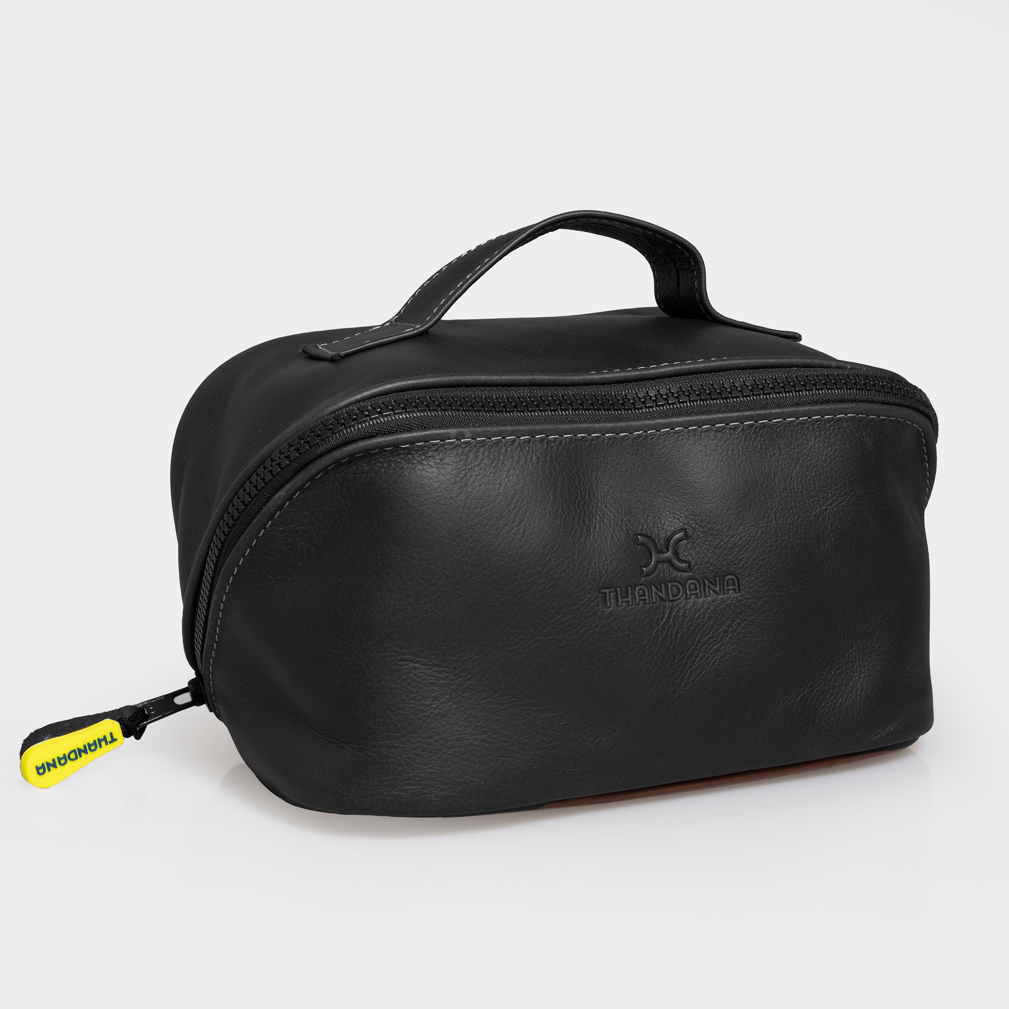 Side Mouth Vanity | Genuine Leather Black Leather Vanity Bag by Thandana