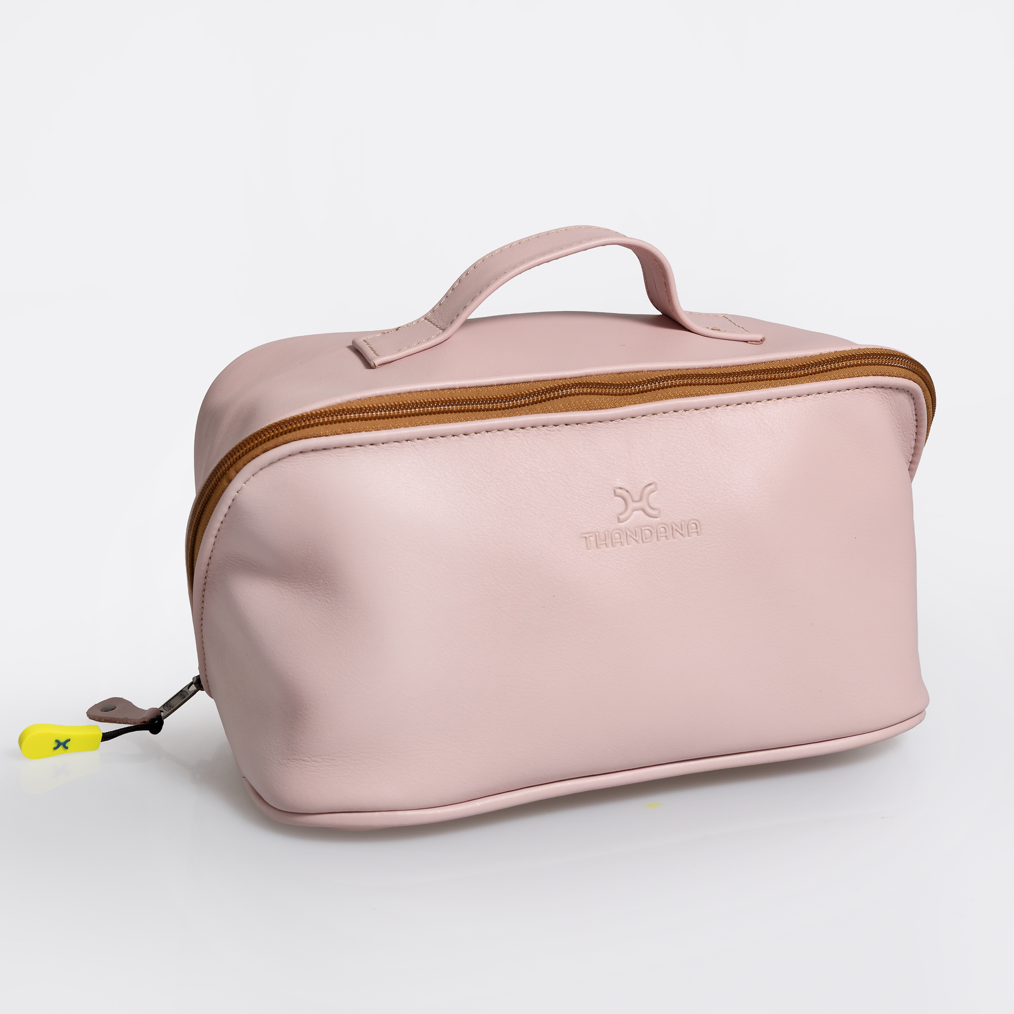 Side Mouth Vanity | Genuine Leather Blush Leather Vanity Bag by Thandana